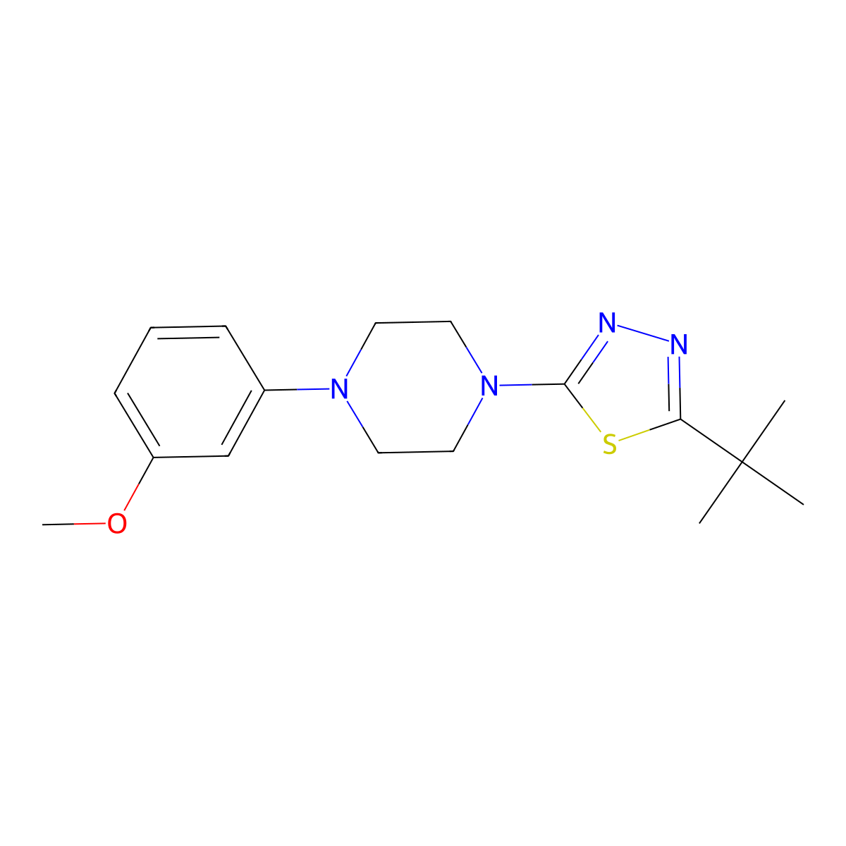 1-(5-Tert-butyl-1,3,4-thiadiazol-2-yl)-4-(3-methoxyphenyl)piperazine molecular structure, CAS 2640960-34-3