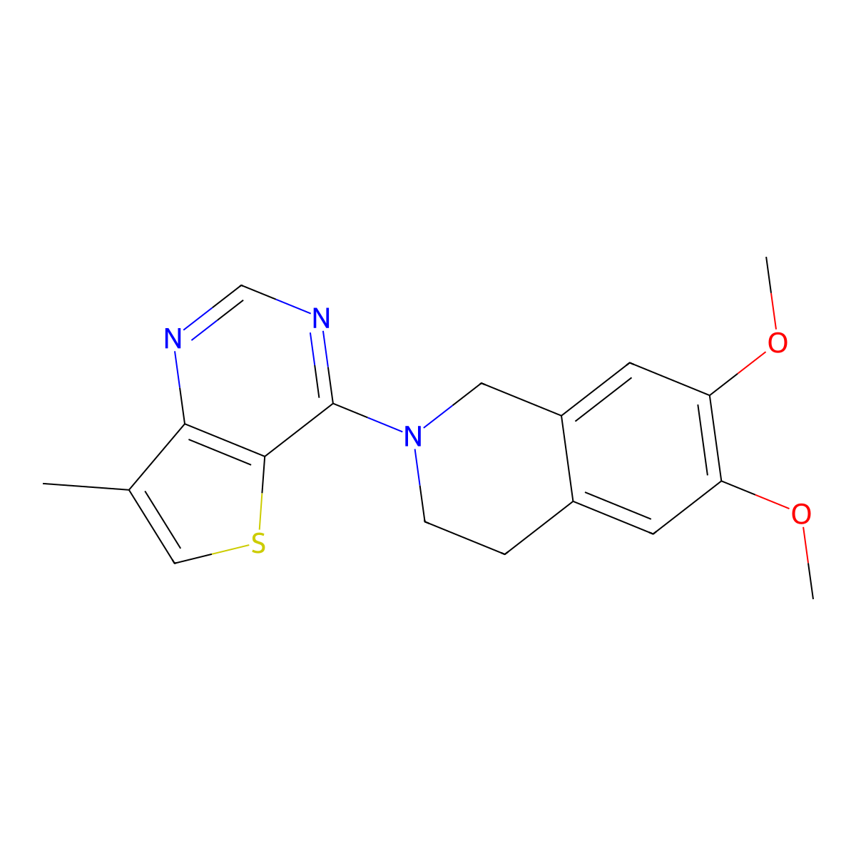 6,7-Dimethoxy-2-{7-methylthieno[3,2-d]pyrimidin-4-yl}-1,2,3,4-tetrahydroisoquinoline molecular structure, CAS 2640960-36-5