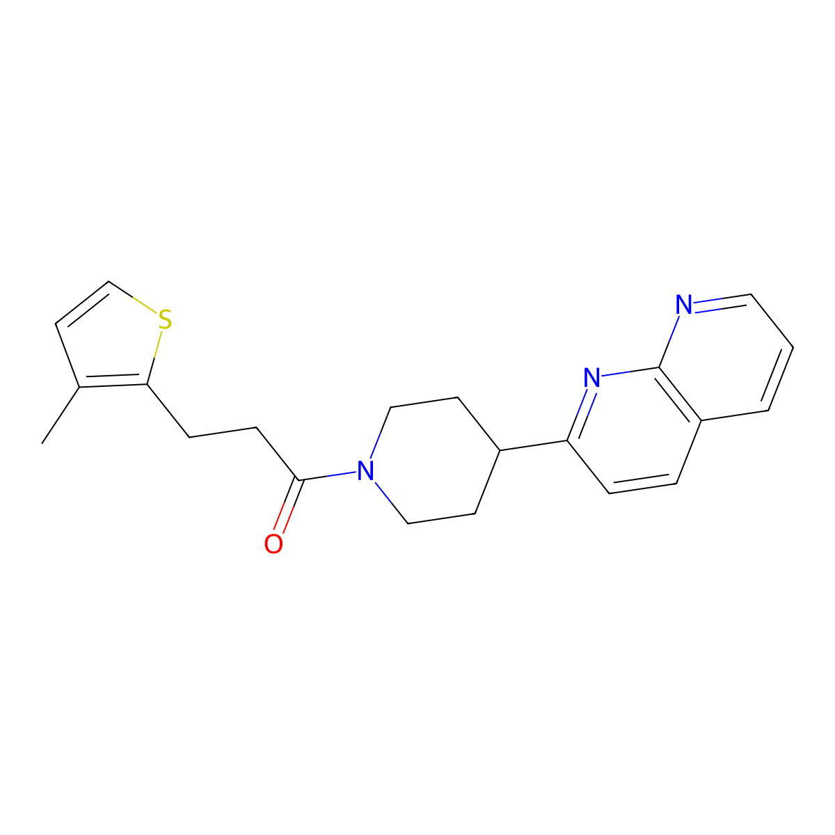3-(3-Methylthiophen-2-yl)-1-[4-(1,8-naphthyridin-2-yl)piperidin-1-yl]propan-1-one molecular structure, CAS 2640960-37-6