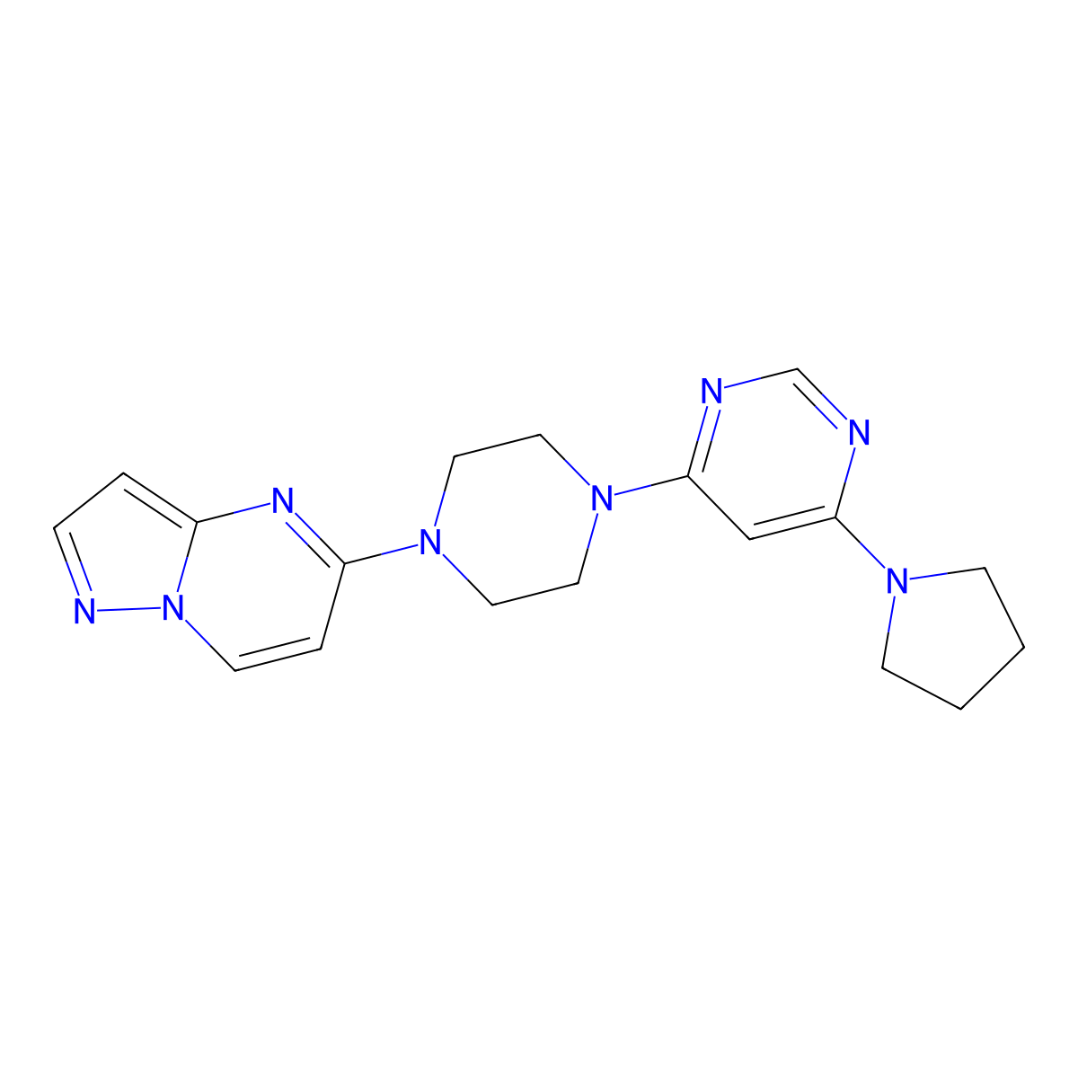 4-(4-{Pyrazolo[1,5-a]pyrimidin-5-yl}piperazin-1-yl)-6-(pyrrolidin-1-yl)pyrimidine molecular structure, CAS 2640960-38-7