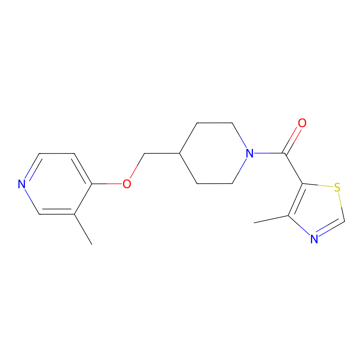 3-Methyl-4-{[1-(4-methyl-1,3-thiazole-5-carbonyl)piperidin-4-yl]methoxy}pyridine molecular structure, CAS 2640960-39-8