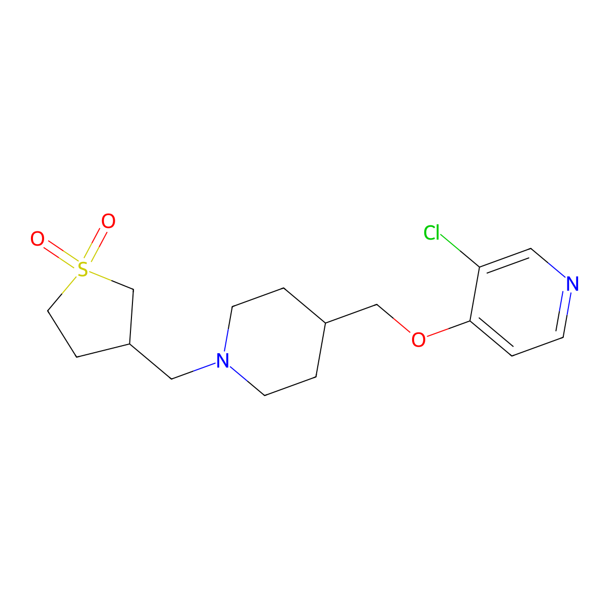 3-[(4-{[(3-Chloropyridin-4-yl)oxy]methyl}piperidin-1-yl)methyl]-1lambda6-thiolane-1,1-dione molecular structure, CAS 2640960-45-6