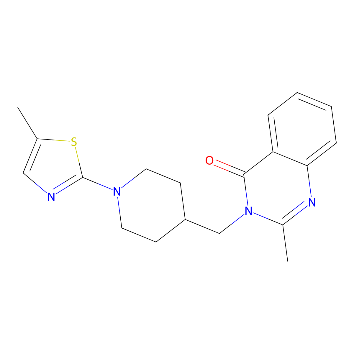 2-Methyl-3-{[1-(5-methyl-1,3-thiazol-2-yl)piperidin-4-yl]methyl}-3,4-dihydroquinazolin-4-one molecular structure, CAS 2640960-46-7