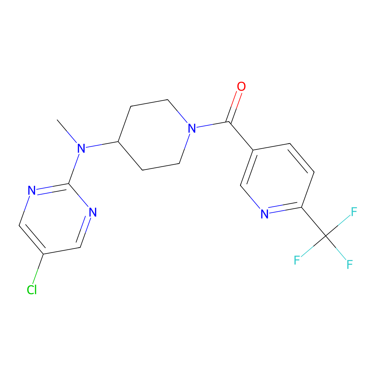 5-chloro-N-methyl-N-{1-[6-(trifluoromethyl)pyridine-3-carbonyl]piperidin-4-yl}pyrimidin-2-amine molecular structure, CAS 2640960-48-9