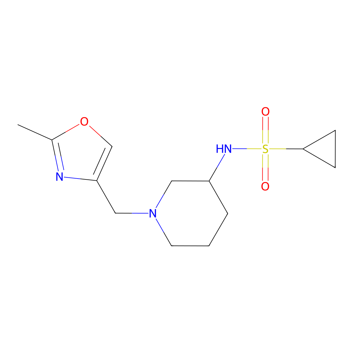 N-{1-[(2-methyl-1,3-oxazol-4-yl)methyl]piperidin-3-yl}cyclopropanesulfonamide molecular structure, CAS 2640960-50-3