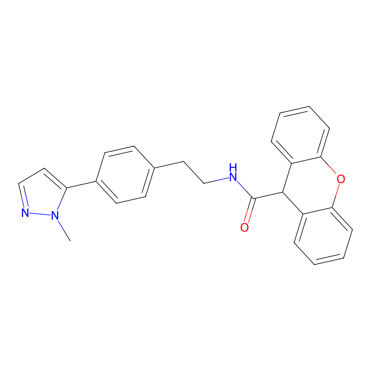 N-{2-[4-(1-methyl-1H-pyrazol-5-yl)phenyl]ethyl}-9H-xanthene-9-carboxamide molecular structure, CAS 2640960-51-4