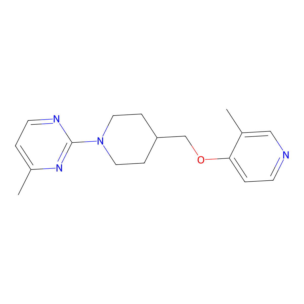 4-Methyl-2-(4-{[(3-methylpyridin-4-yl)oxy]methyl}piperidin-1-yl)pyrimidine molecular structure, CAS 2640960-52-5