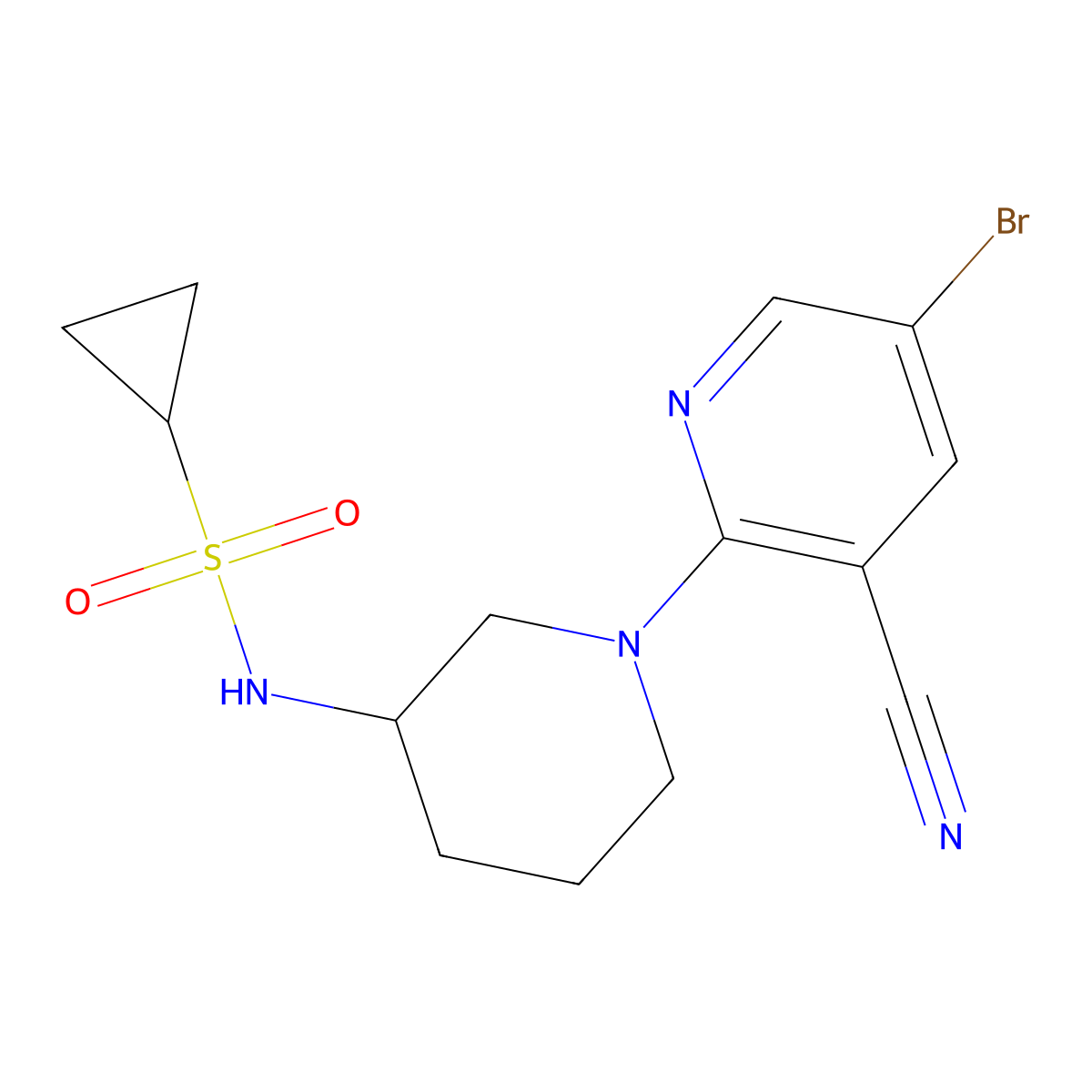 N-[1-(5-bromo-3-cyanopyridin-2-yl)piperidin-3-yl]cyclopropanesulfonamide molecular structure, CAS 2640960-54-7