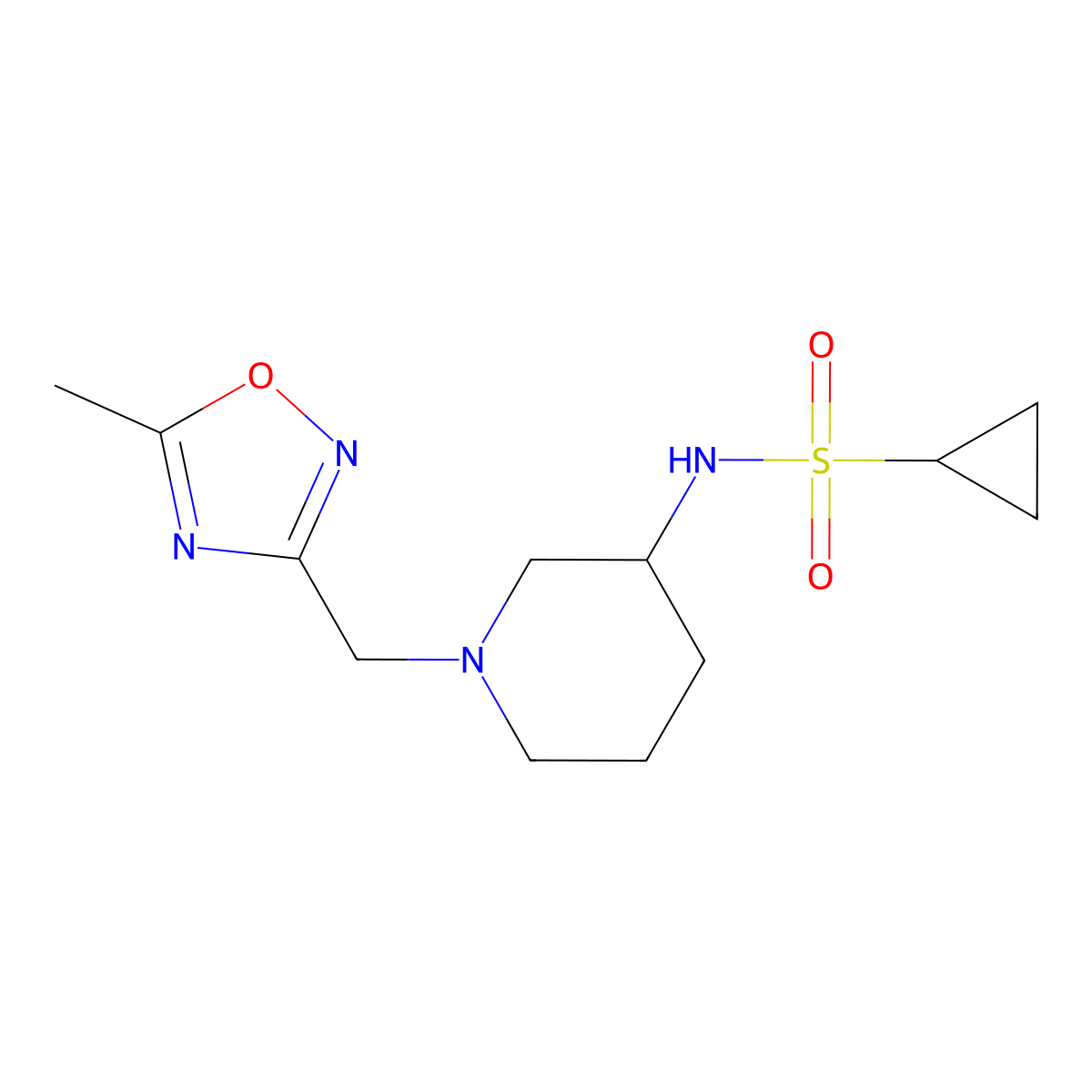 N-{1-[(5-methyl-1,2,4-oxadiazol-3-yl)methyl]piperidin-3-yl}cyclopropanesulfonamide molecular structure, CAS 2640960-58-1