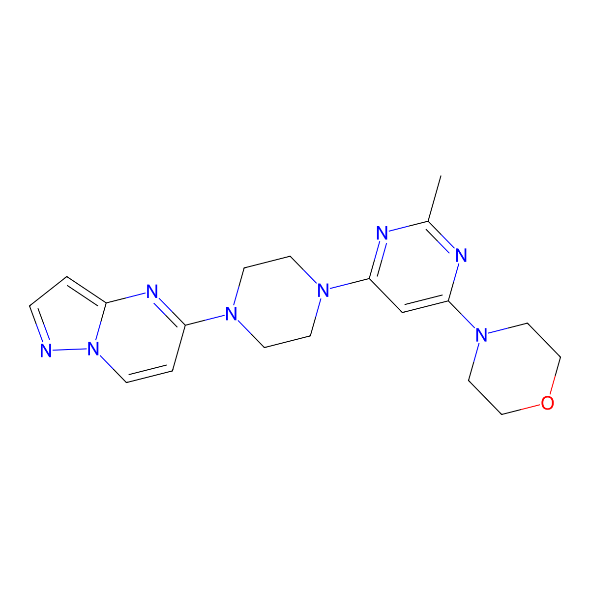 4-[2-Methyl-6-(4-{pyrazolo[1,5-a]pyrimidin-5-yl}piperazin-1-yl)pyrimidin-4-yl]morpholine molecular structure, CAS 2640960-60-5