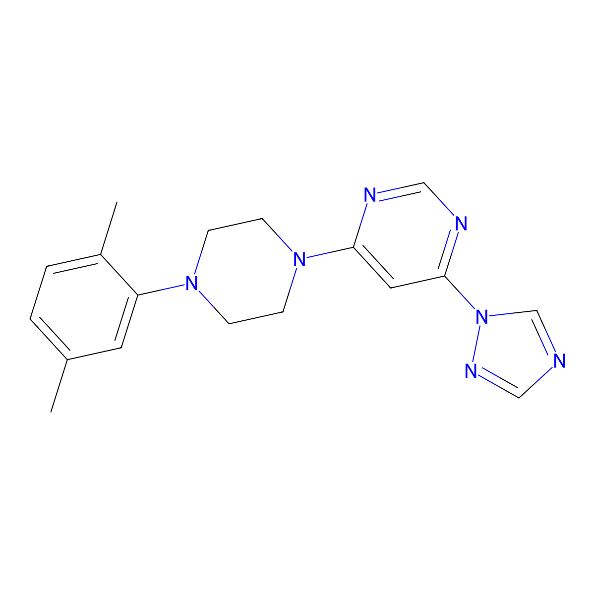 4-[4-(2,5-dimethylphenyl)piperazin-1-yl]-6-(1H-1,2,4-triazol-1-yl)pyrimidine molecular structure, CAS 2640960-61-6