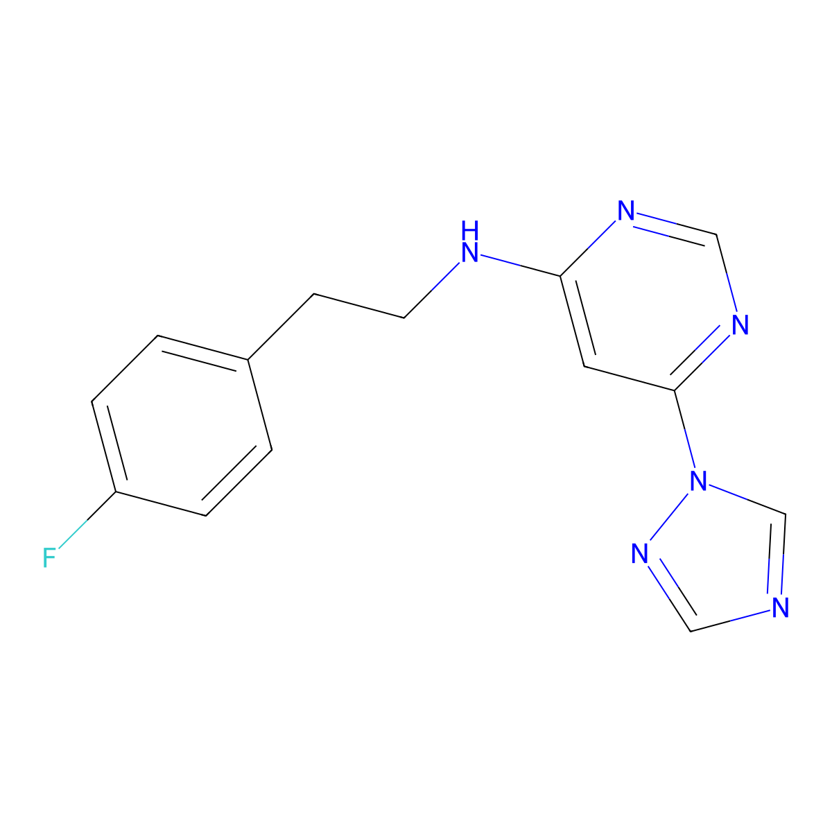 N-[2-(4-fluorophenyl)ethyl]-6-(1H-1,2,4-triazol-1-yl)pyrimidin-4-amine molecular structure, CAS 2640960-65-0