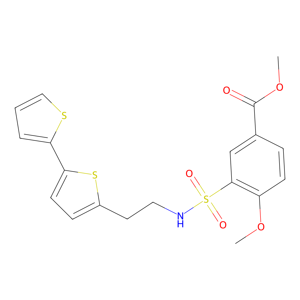 Methyl 3-[(2-{[2,2'-bithiophene]-5-yl}ethyl)sulfamoyl]-4-methoxybenzoate molecular structure, CAS 2640960-67-2