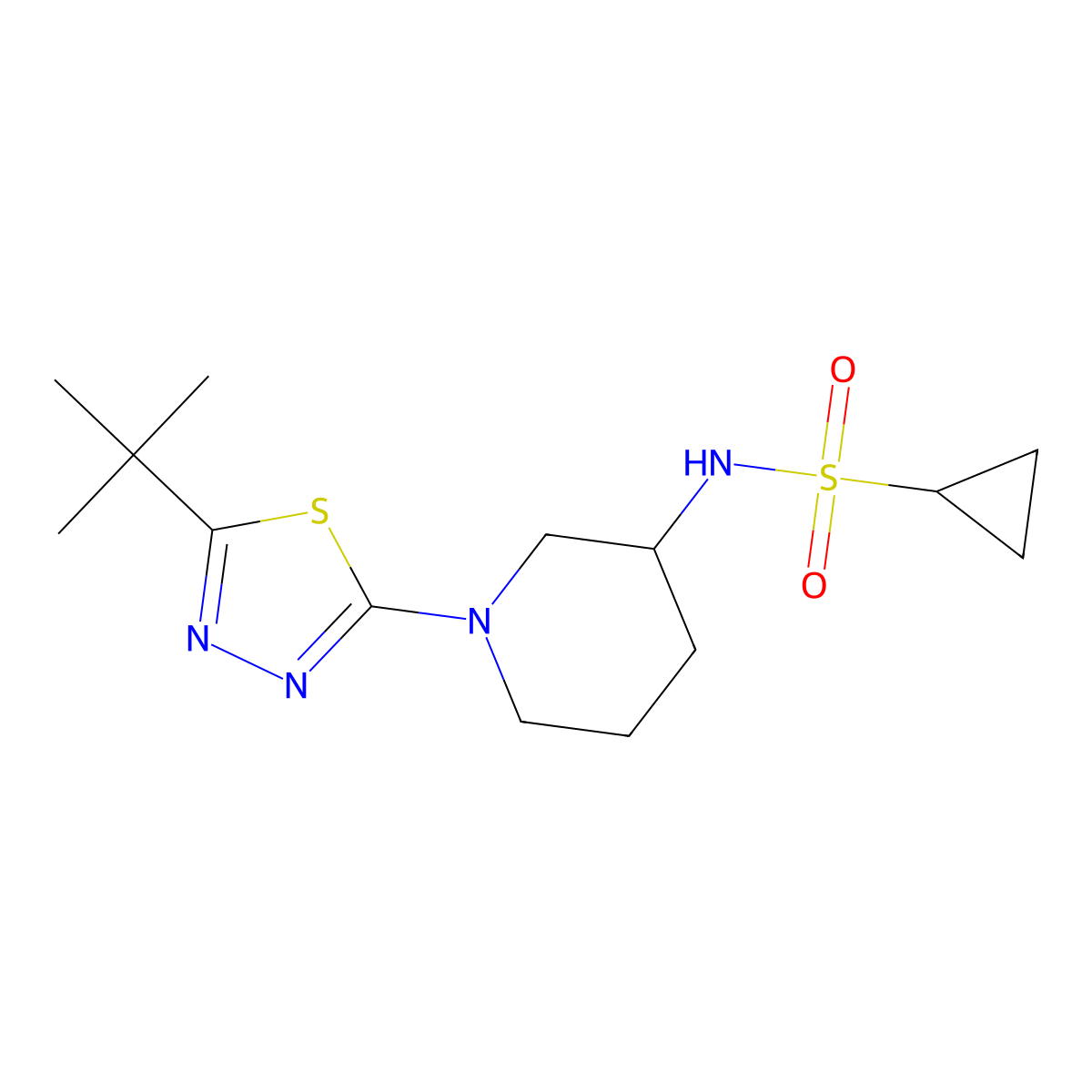 N-[1-(5-tert-butyl-1,3,4-thiadiazol-2-yl)piperidin-3-yl]cyclopropanesulfonamide molecular structure, CAS 2640960-70-7
