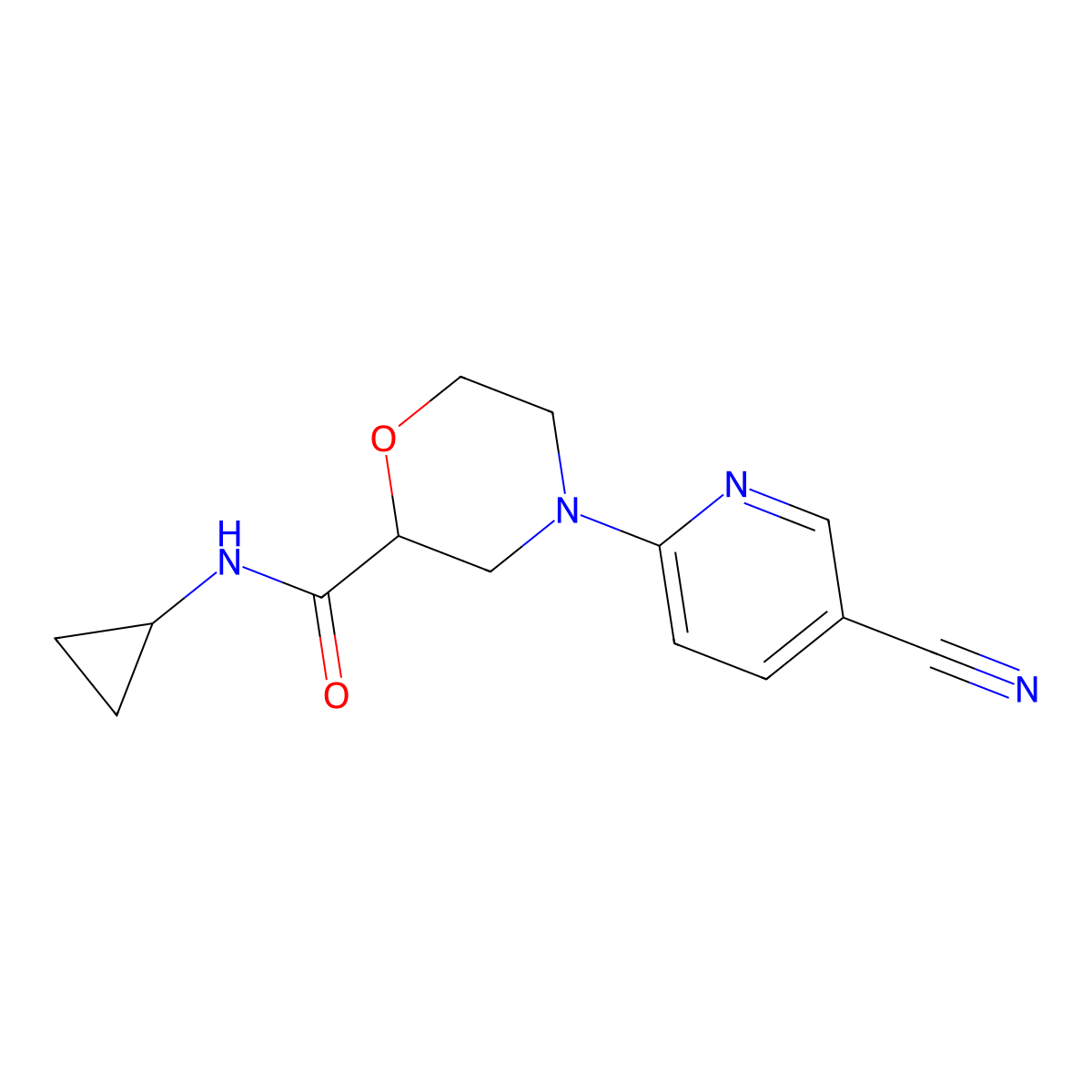 4-(5-cyanopyridin-2-yl)-N-cyclopropylmorpholine-2-carboxamide molecular structure, CAS 2640960-71-8