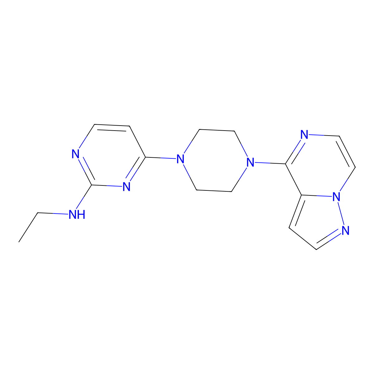 N-ethyl-4-(4-{pyrazolo[1,5-a]pyrazin-4-yl}piperazin-1-yl)pyrimidin-2-amine molecular structure, CAS 2640960-73-0