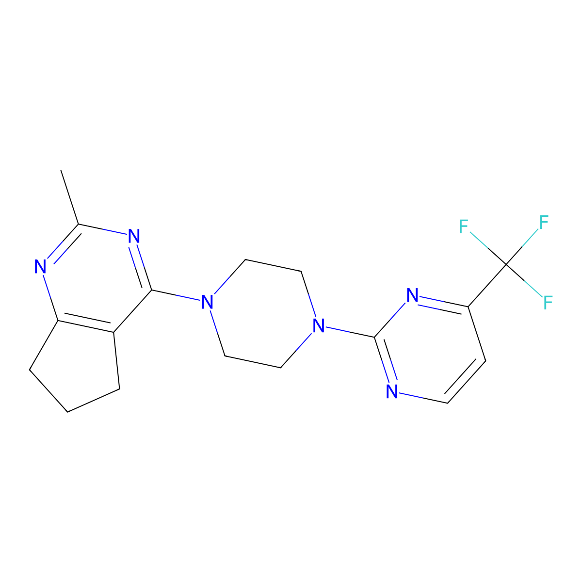 2-(4-{2-methyl-5H,6H,7H-cyclopenta[d]pyrimidin-4-yl}piperazin-1-yl)-4-(trifluoromethyl)pyrimidine molecular structure, CAS 2640960-78-5