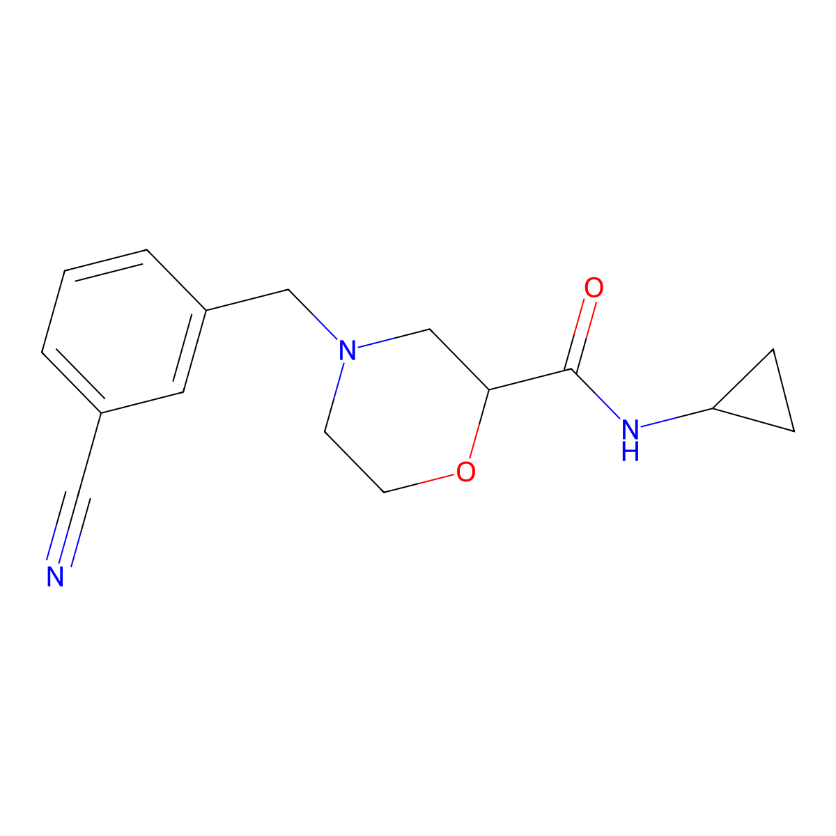 4-[(3-cyanophenyl)methyl]-N-cyclopropylmorpholine-2-carboxamide molecular structure, CAS 2640960-81-0