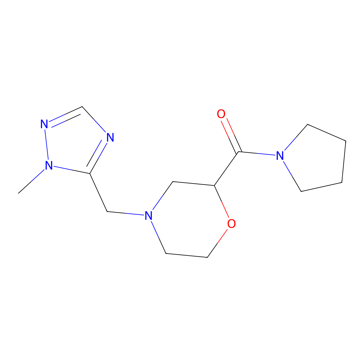 4-[(1-methyl-1H-1,2,4-triazol-5-yl)methyl]-2-(pyrrolidine-1-carbonyl)morpholine molecular structure, CAS 2640960-82-1