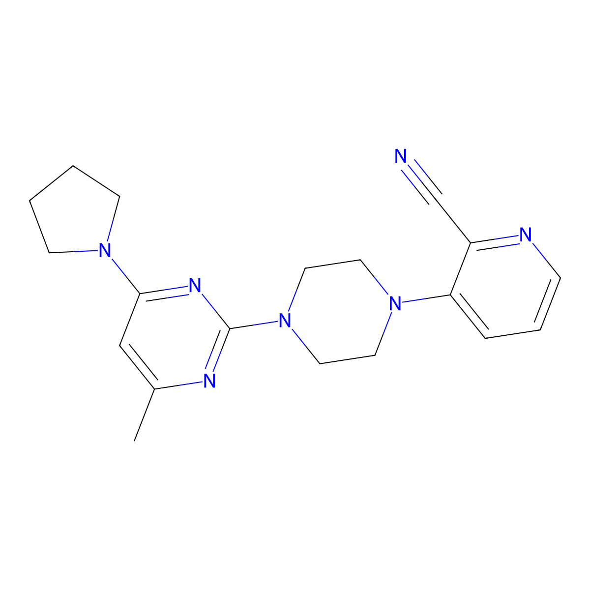 3-{4-[4-Methyl-6-(pyrrolidin-1-yl)pyrimidin-2-yl]piperazin-1-yl}pyridine-2-carbonitrile molecular structure, CAS 2640960-84-3