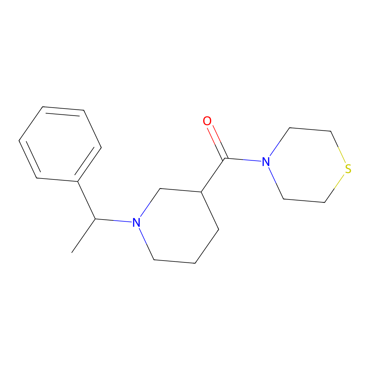 4-[1-(1-Phenylethyl)piperidine-3-carbonyl]thiomorpholine molecular structure, CAS 2640960-85-4