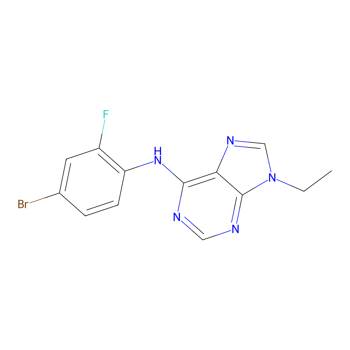 N-(4-bromo-2-fluorophenyl)-9-ethyl-9H-purin-6-amine molecular structure, CAS 2640960-86-5