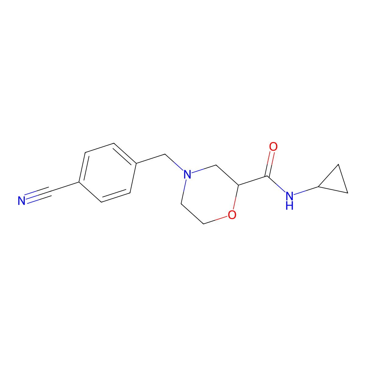 4-[(4-cyanophenyl)methyl]-N-cyclopropylmorpholine-2-carboxamide molecular structure, CAS 2640960-87-6