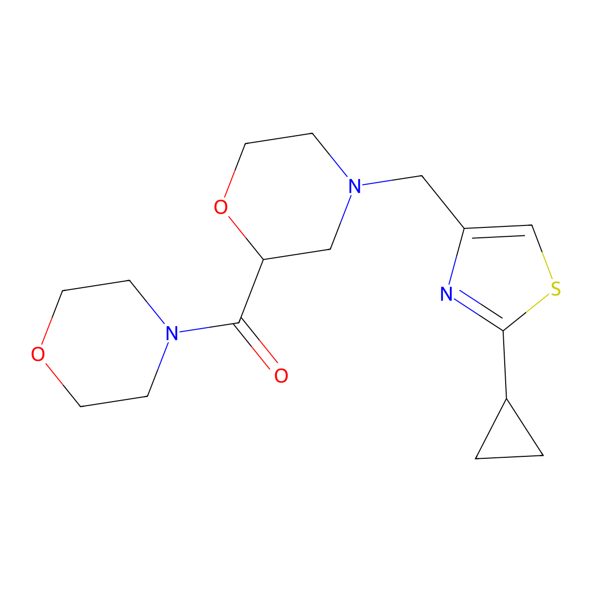 4-[(2-Cyclopropyl-1,3-thiazol-4-yl)methyl]-2-(morpholine-4-carbonyl)morpholine molecular structure, CAS 2640960-89-8