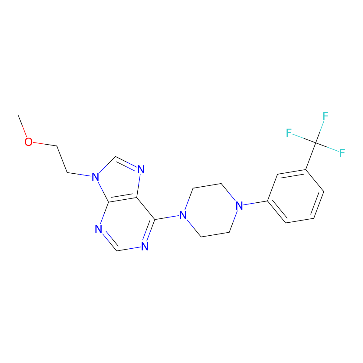 9-(2-methoxyethyl)-6-{4-[3-(trifluoromethyl)phenyl]piperazin-1-yl}-9H-purine molecular structure, CAS 2640960-92-3