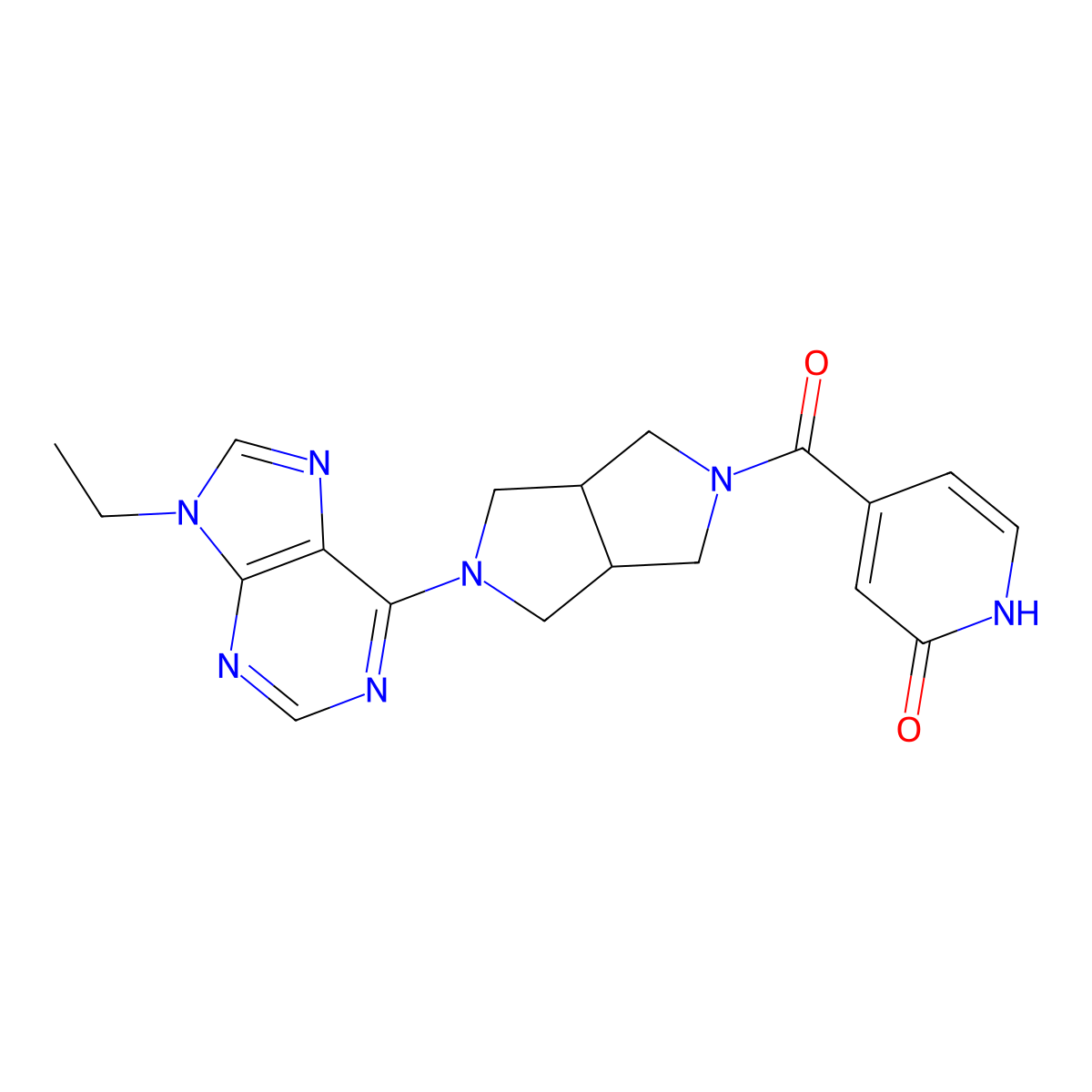 4-[5-(9-ethyl-9H-purin-6-yl)-octahydropyrrolo[3,4-c]pyrrole-2-carbonyl]-1,2-dihydropyridin-2-one molecular structure, CAS 2640960-94-5