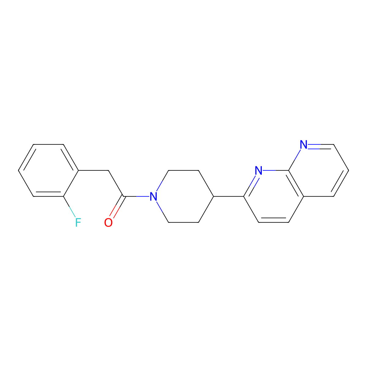 2-(2-Fluorophenyl)-1-[4-(1,8-naphthyridin-2-yl)piperidin-1-yl]ethan-1-one molecular structure, CAS 2640960-98-9