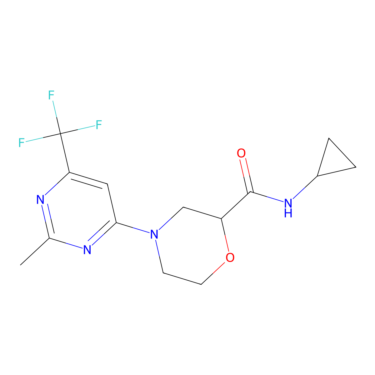 N-cyclopropyl-4-[2-methyl-6-(trifluoromethyl)pyrimidin-4-yl]morpholine-2-carboxamide molecular structure, CAS 2640961-00-6