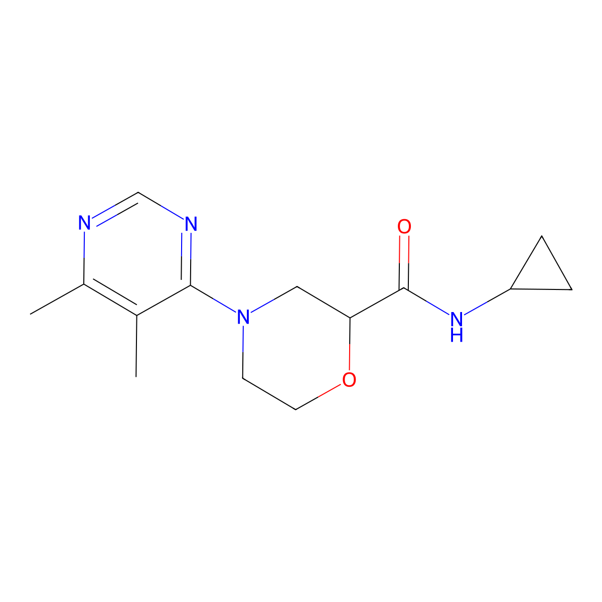 N-cyclopropyl-4-(5,6-dimethylpyrimidin-4-yl)morpholine-2-carboxamide molecular structure, CAS 2640961-02-8
