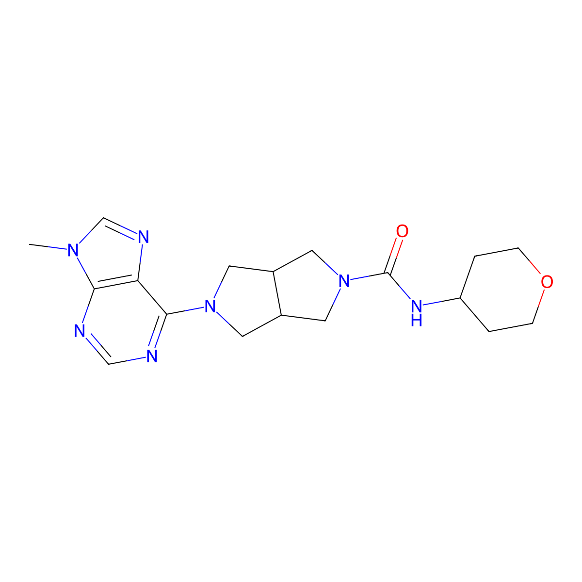 5-(9-methyl-9H-purin-6-yl)-N-(oxan-4-yl)-octahydropyrrolo[3,4-c]pyrrole-2-carboxamide molecular structure, CAS 2640961-03-9