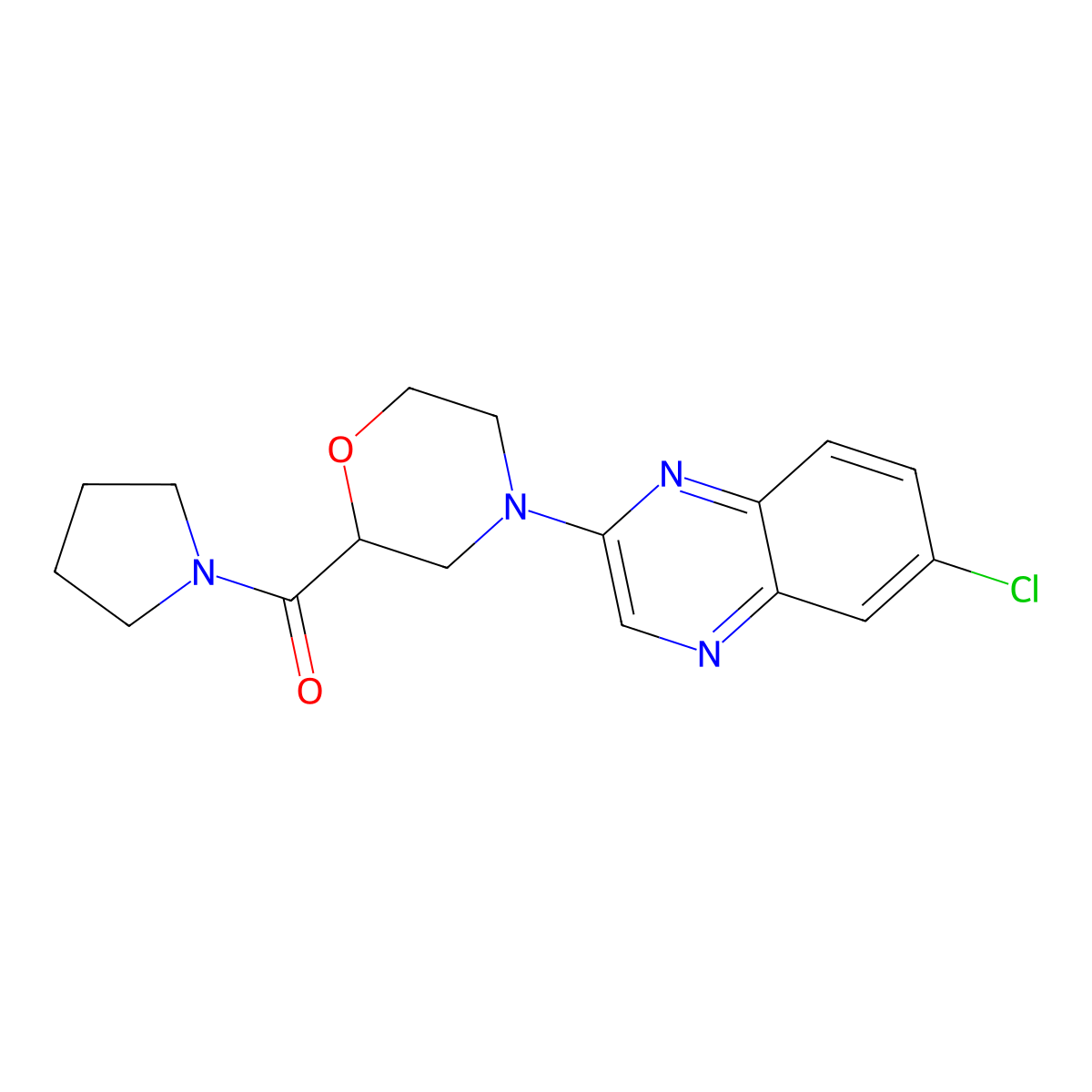 6-Chloro-2-[2-(pyrrolidine-1-carbonyl)morpholin-4-yl]quinoxaline molecular structure, CAS 2640961-04-0