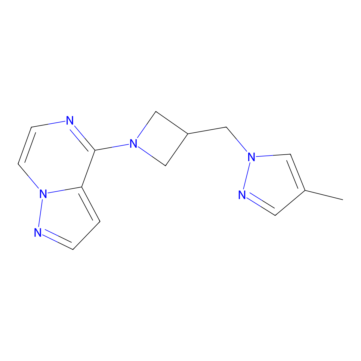 4-methyl-1-[(1-{pyrazolo[1,5-a]pyrazin-4-yl}azetidin-3-yl)methyl]-1H-pyrazole molecular structure, CAS 2640961-07-3