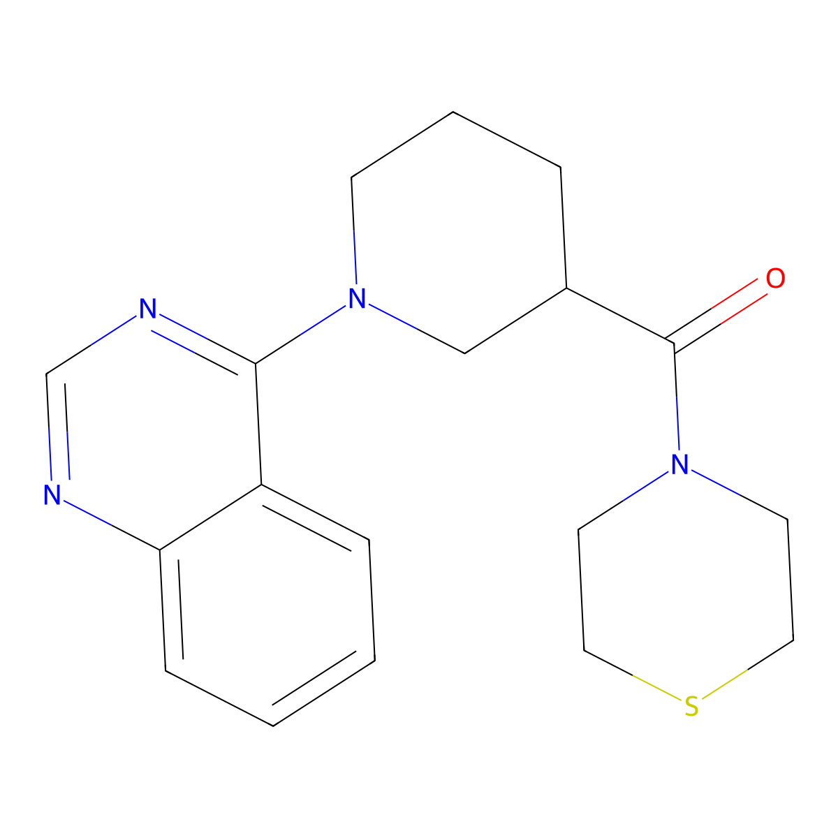 4-[3-(Thiomorpholine-4-carbonyl)piperidin-1-yl]quinazoline molecular structure, CAS 2640961-10-8