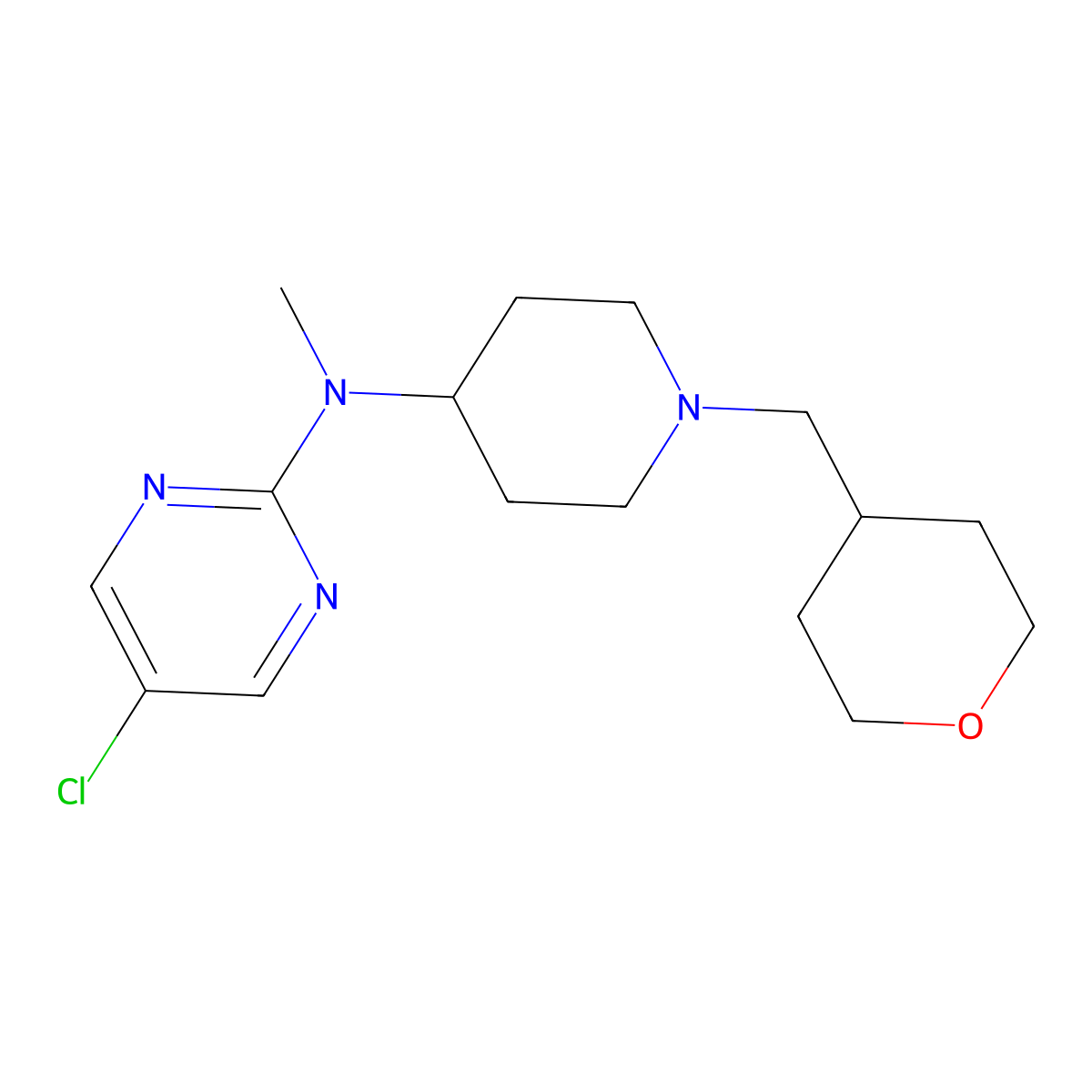 5-chloro-N-methyl-N-{1-[(oxan-4-yl)methyl]piperidin-4-yl}pyrimidin-2-amine molecular structure, CAS 2640961-11-9