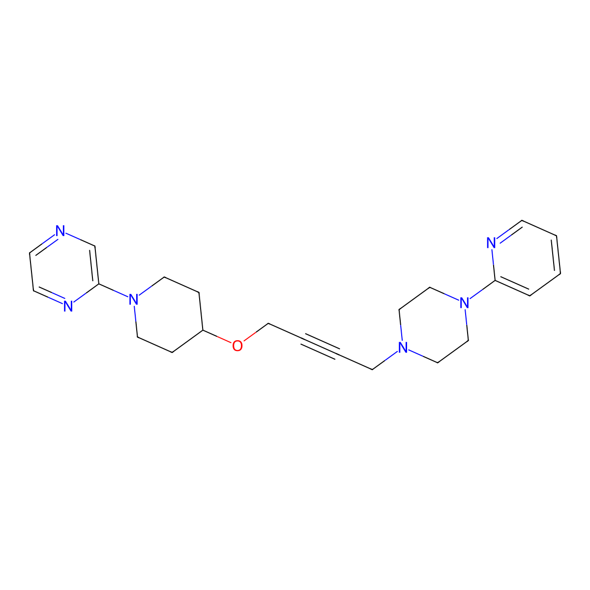2-[4-({4-[4-(Pyridin-2-yl)piperazin-1-yl]but-2-yn-1-yl}oxy)piperidin-1-yl]pyrazine molecular structure, CAS 2640961-12-0