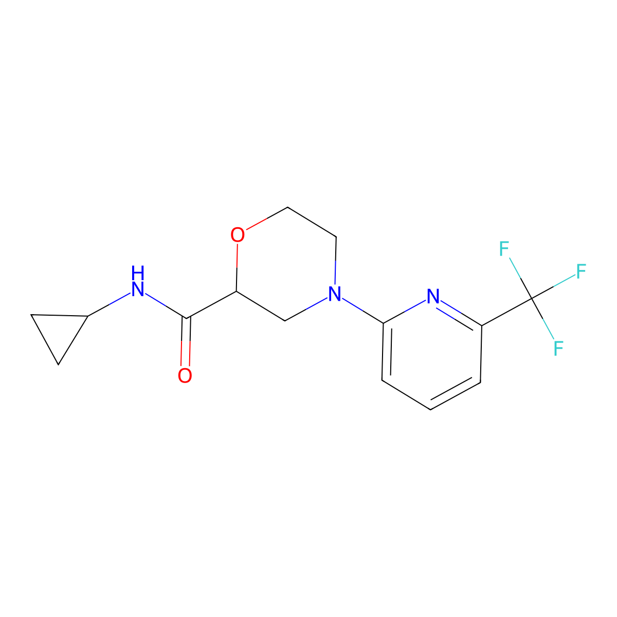 N-cyclopropyl-4-[6-(trifluoromethyl)pyridin-2-yl]morpholine-2-carboxamide molecular structure, CAS 2640961-21-1
