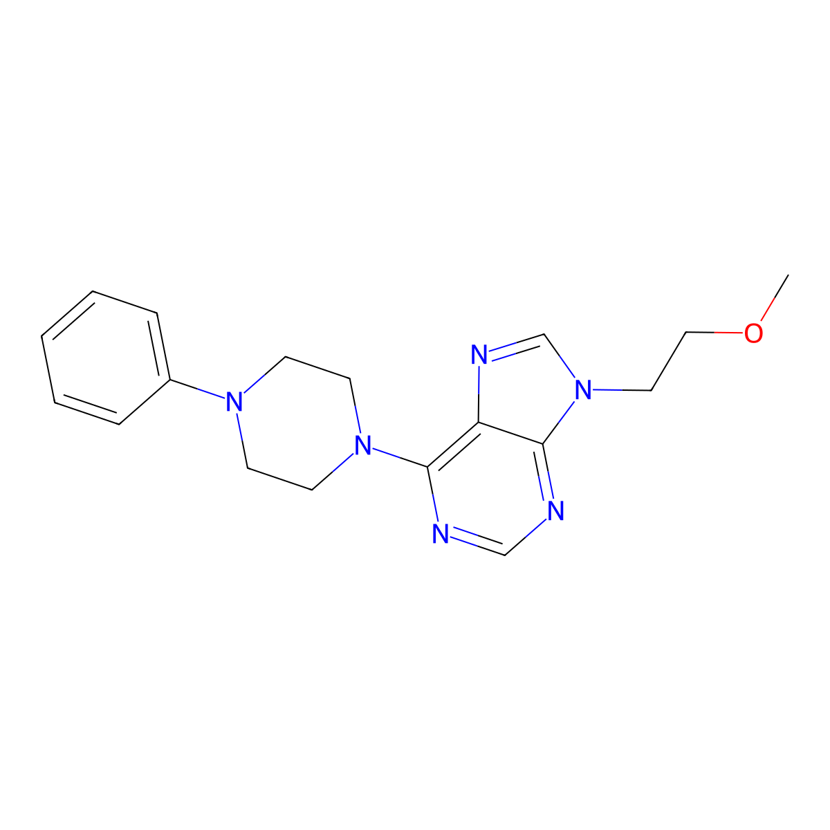 9-(2-methoxyethyl)-6-(4-phenylpiperazin-1-yl)-9H-purine molecular structure, CAS 2640961-25-5
