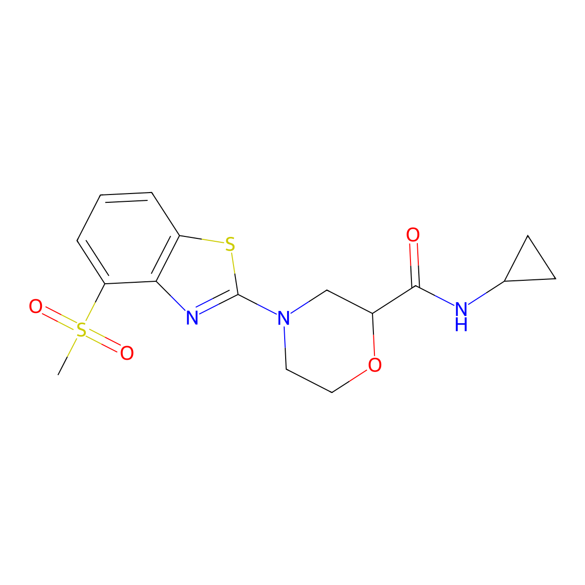 N-cyclopropyl-4-(4-methanesulfonyl-1,3-benzothiazol-2-yl)morpholine-2-carboxamide molecular structure, CAS 2640961-26-6