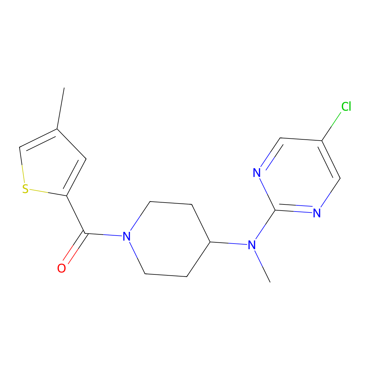 5-chloro-N-methyl-N-[1-(4-methylthiophene-2-carbonyl)piperidin-4-yl]pyrimidin-2-amine molecular structure, CAS 2640961-29-9