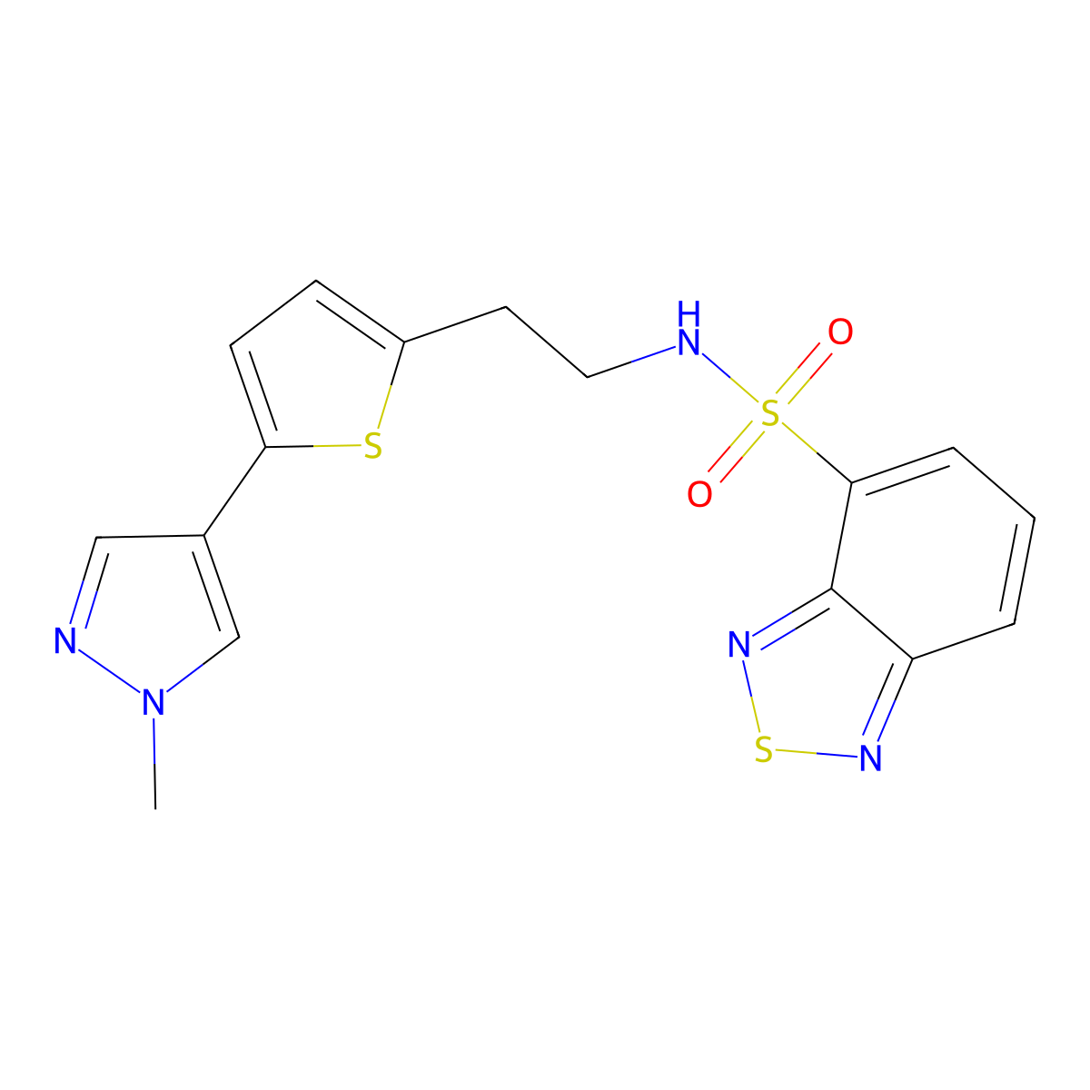 N-{2-[5-(1-methyl-1H-pyrazol-4-yl)thiophen-2-yl]ethyl}-2,1,3-benzothiadiazole-4-sulfonamide molecular structure, CAS 2640961-32-4