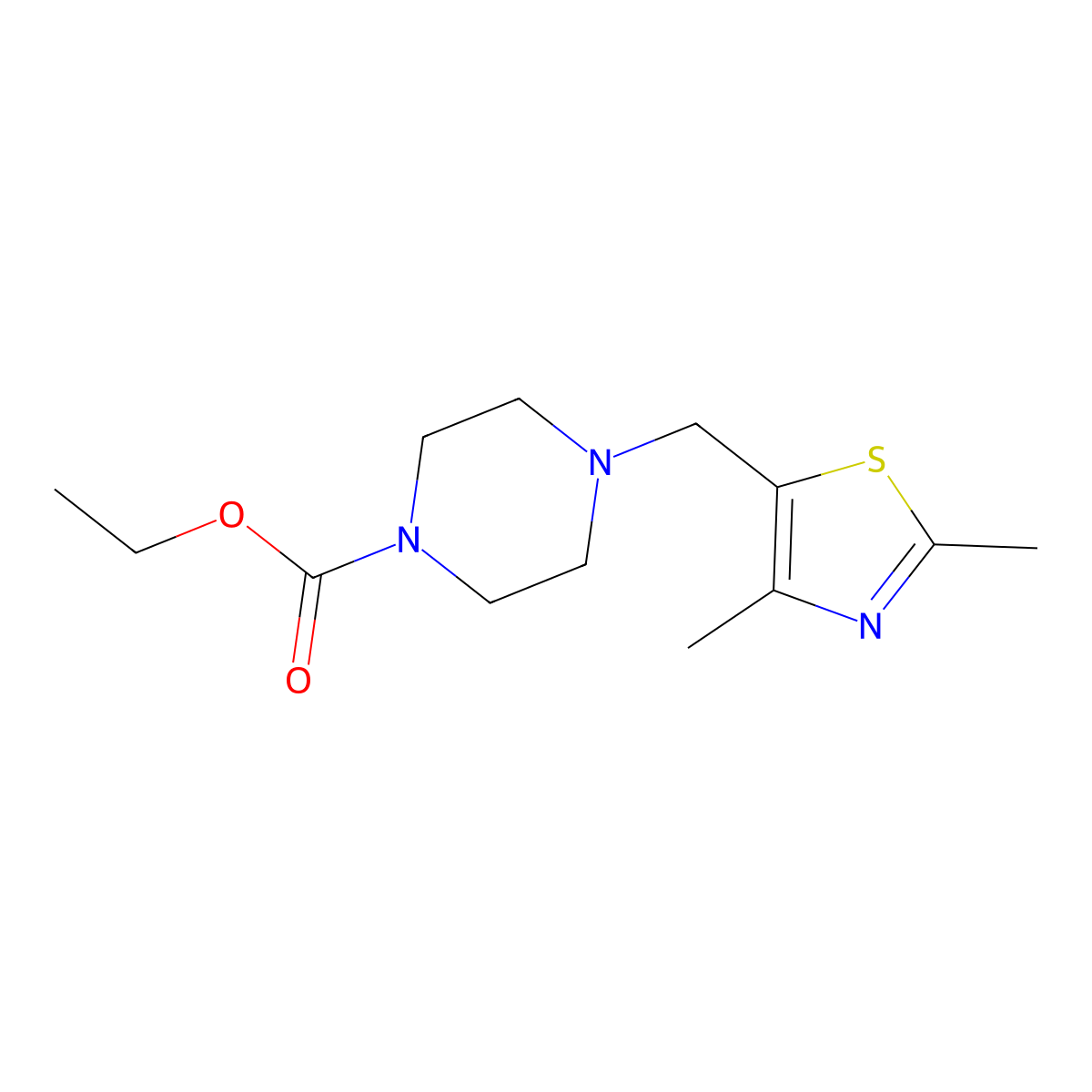 Ethyl 4-[(2,4-dimethyl-1,3-thiazol-5-yl)methyl]piperazine-1-carboxylate molecular structure, CAS 2640961-37-9