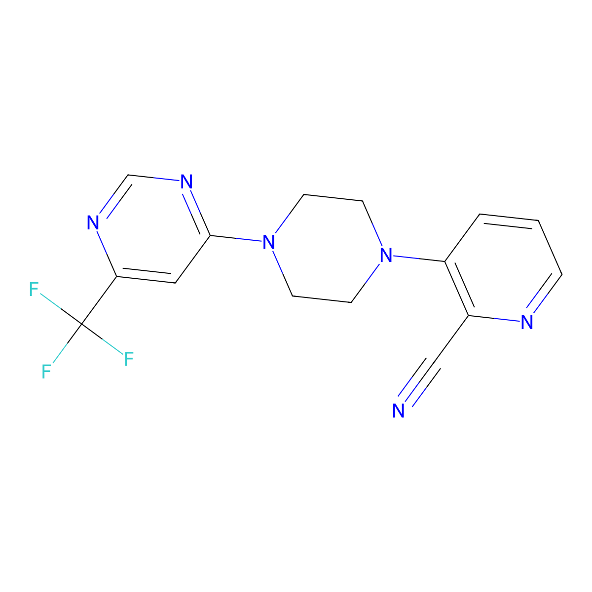 3-{4-[6-(Trifluoromethyl)pyrimidin-4-yl]piperazin-1-yl}pyridine-2-carbonitrile molecular structure, CAS 2640961-40-4