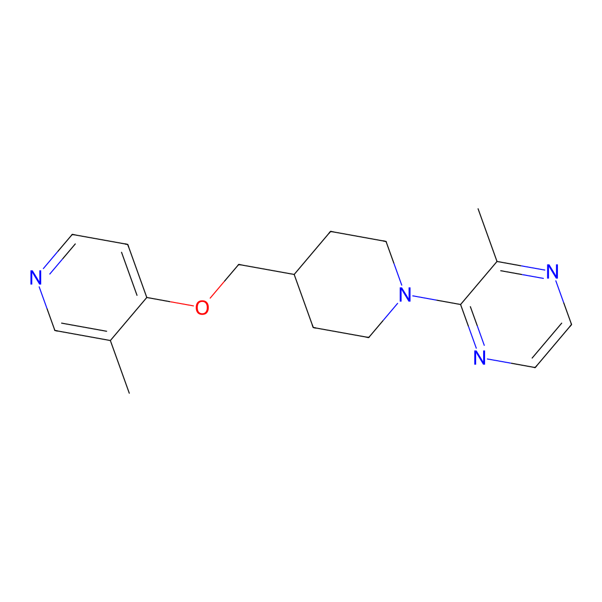 2-Methyl-3-(4-{[(3-methylpyridin-4-yl)oxy]methyl}piperidin-1-yl)pyrazine molecular structure, CAS 2640961-42-6