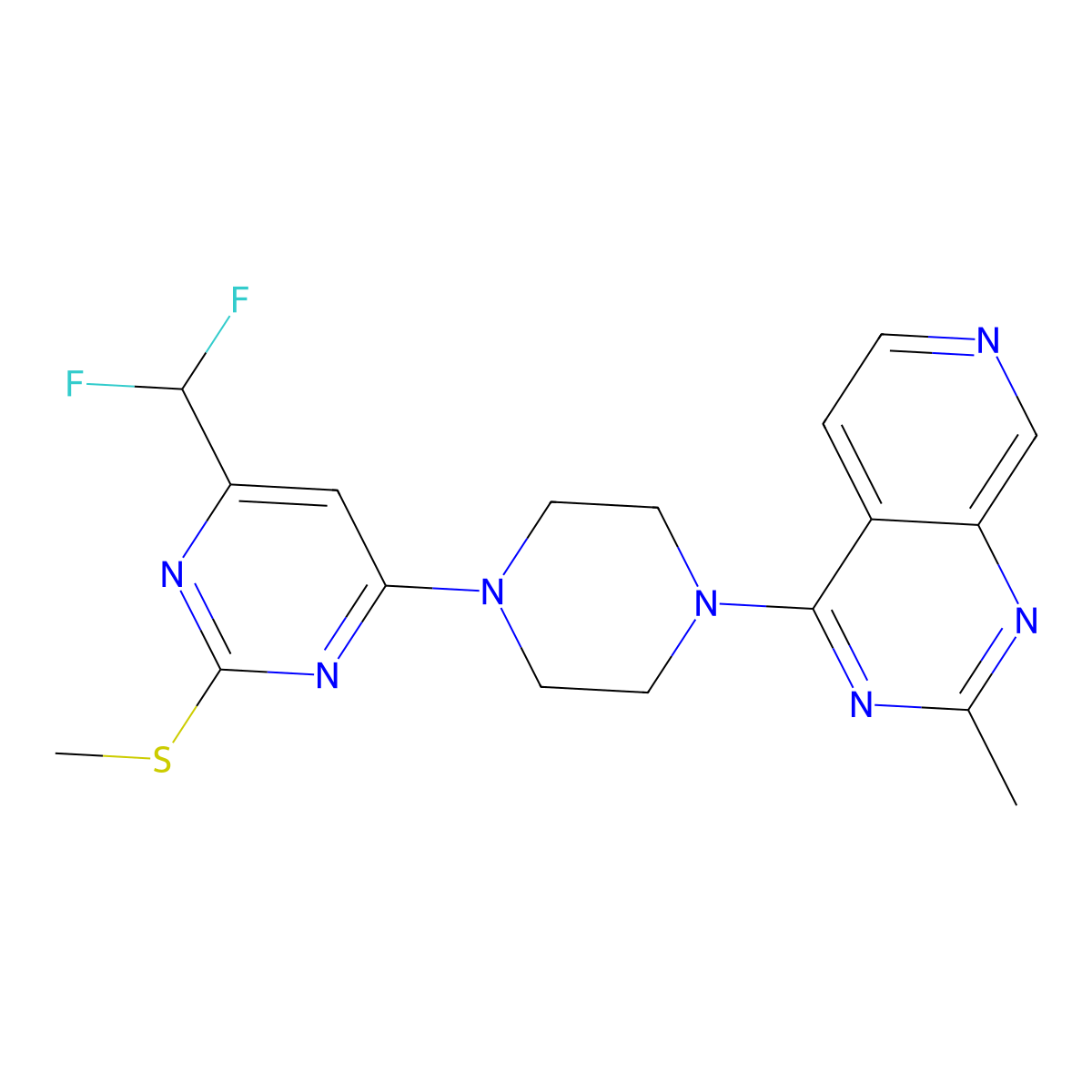 4-(Difluoromethyl)-6-(4-{2-methylpyrido[3,4-d]pyrimidin-4-yl}piperazin-1-yl)-2-(methylsulfanyl)pyrimidine molecular structure, CAS 2640961-43-7