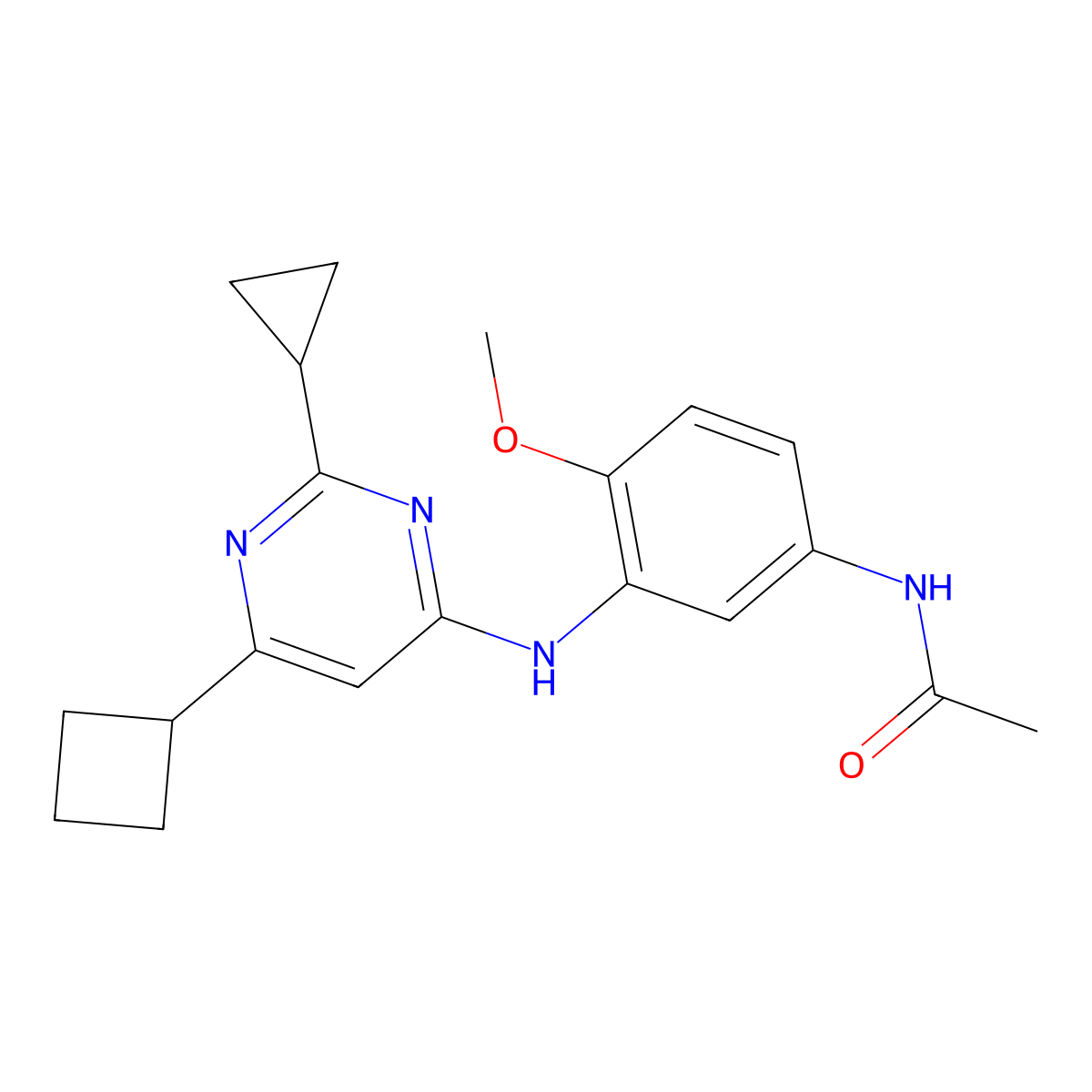 N-{3-[(6-cyclobutyl-2-cyclopropylpyrimidin-4-yl)amino]-4-methoxyphenyl}acetamide molecular structure, CAS 2640961-45-9
