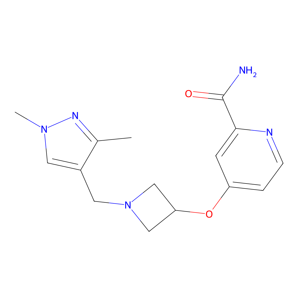 4-({1-[(1,3-dimethyl-1H-pyrazol-4-yl)methyl]azetidin-3-yl}oxy)pyridine-2-carboxamide molecular structure, CAS 2640961-50-6
